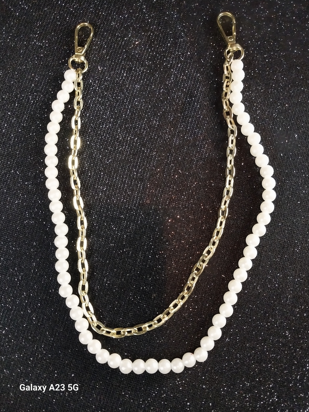Gold & Faux Pearl Layered Bag Necklace/Bag Charm for Women
